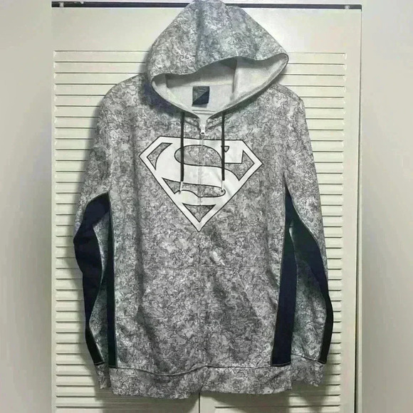 Superman Hoodie Sweater Gray and Black Size M - Picture 5 of 6